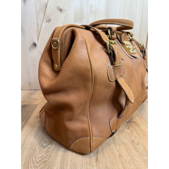 J. Peterman Co Mens Leather Bag Gladstone Travel Weekender Tan Removable Strap - Picture 5 of 11